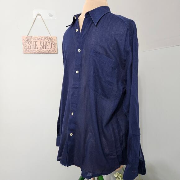 Pronto-Uomo Men's Blue Button Down 100% Cotton Long Sleeve Shirt 52 - Picture 3 of 6